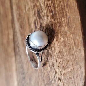 Size 6 R378 freshwater pearl bauble ring sterling silver 925 high end